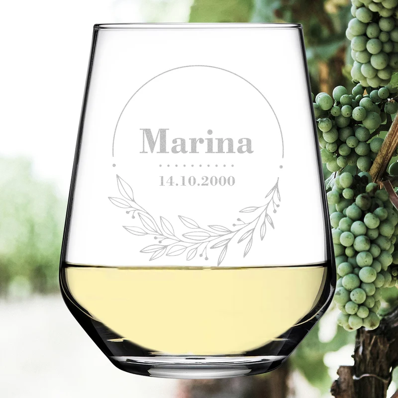 Weinglas 425 ml mit Gravur für Weißwein - Motiv: Blumenkreis