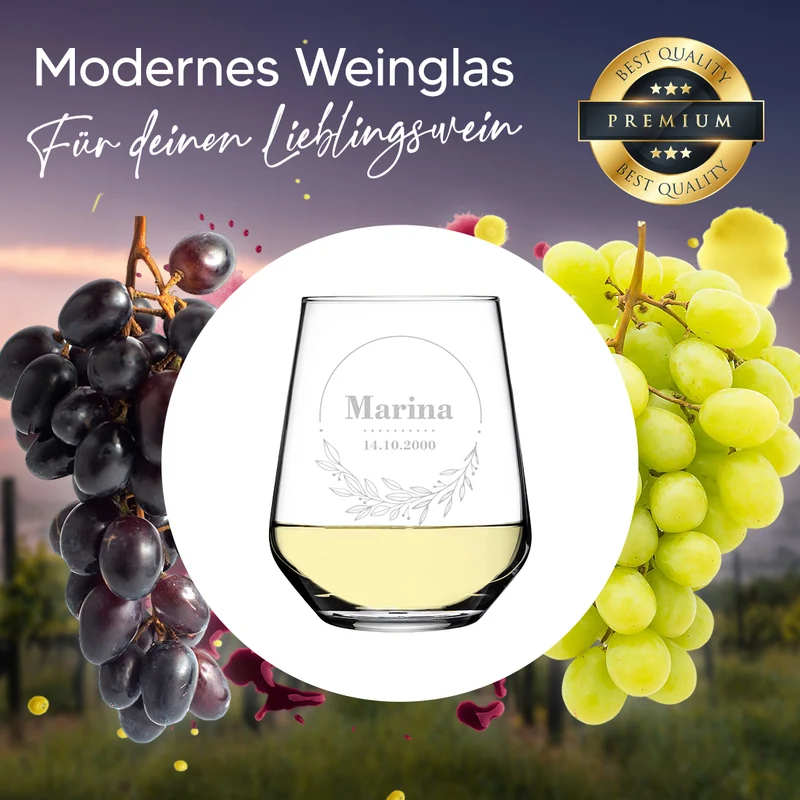 Weinglas 425 ml mit Gravur für Weißwein - Motiv: Blumenkreis