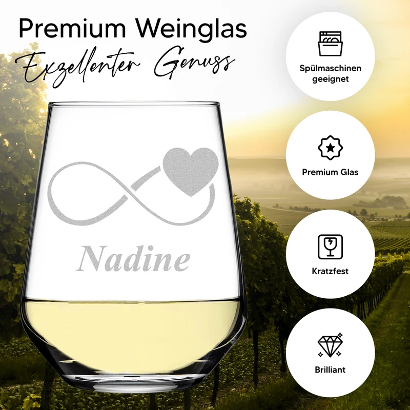 Modernes Weinglas 425 ml mit Motiv Gravur "Unendlichkeitszeichen"