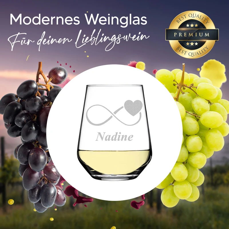 Modernes Weinglas 425 ml mit Motiv Gravur "Unendlichkeitszeichen"