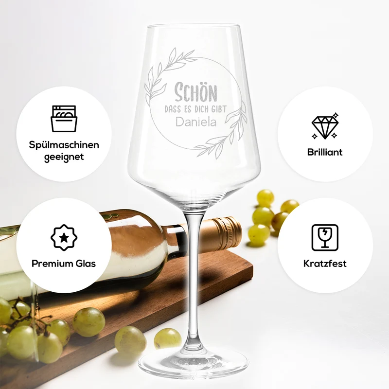 Weinglas 560 ml für Weißwein mit Gravur - Schön das es dich gibt