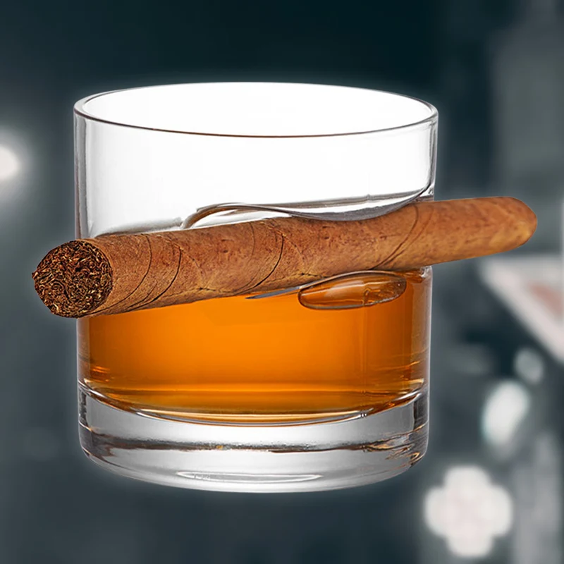 Whiskyglas 330 ml mit Zigarrenhalter für Genießer