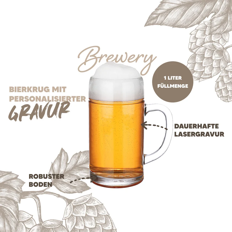 Maßkrug Bierglas 1 Liter "Ornament" mit Gravur - personalisiertes Geschenk