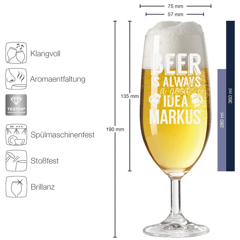 Pilstulpe Bierglas 0,3 L mit Gravur "Beer is always a good idea"