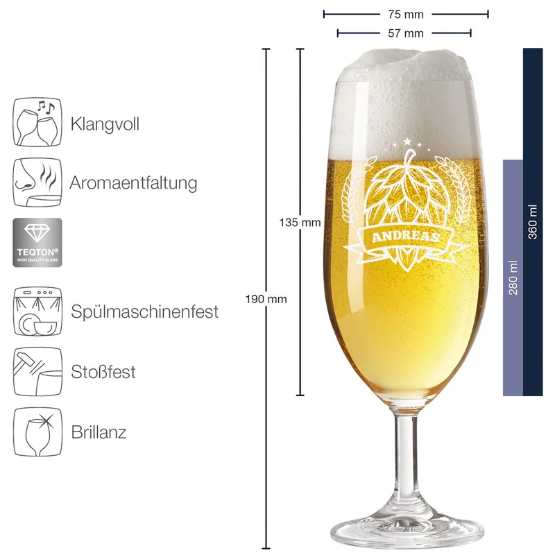 Pilstulpe 0,3 Liter mit individueller Gravur für Männer