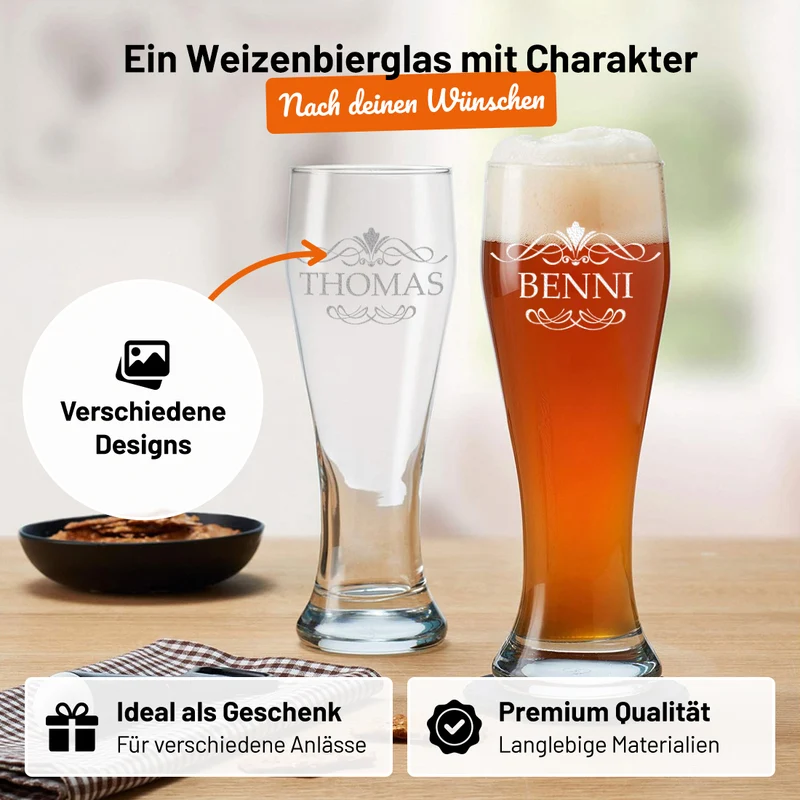 Personalisiertes Weizenbierglas "Ornament" 0,5 L mit Gravur