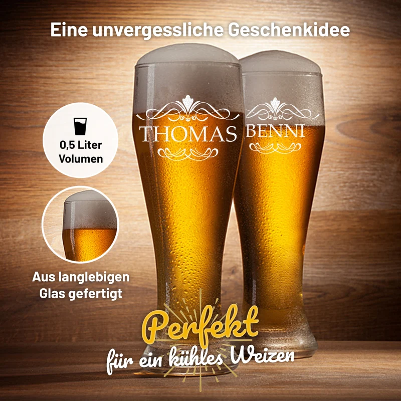 Personalisiertes Weizenbierglas "Ornament" 0,5 L mit Gravur
