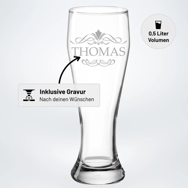 Personalisiertes Weizenbierglas "Ornament" 0,5 L mit Gravur