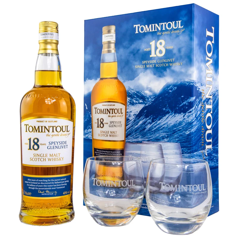 Tomintoul 18 Jahre Set mit 2 Gläsern