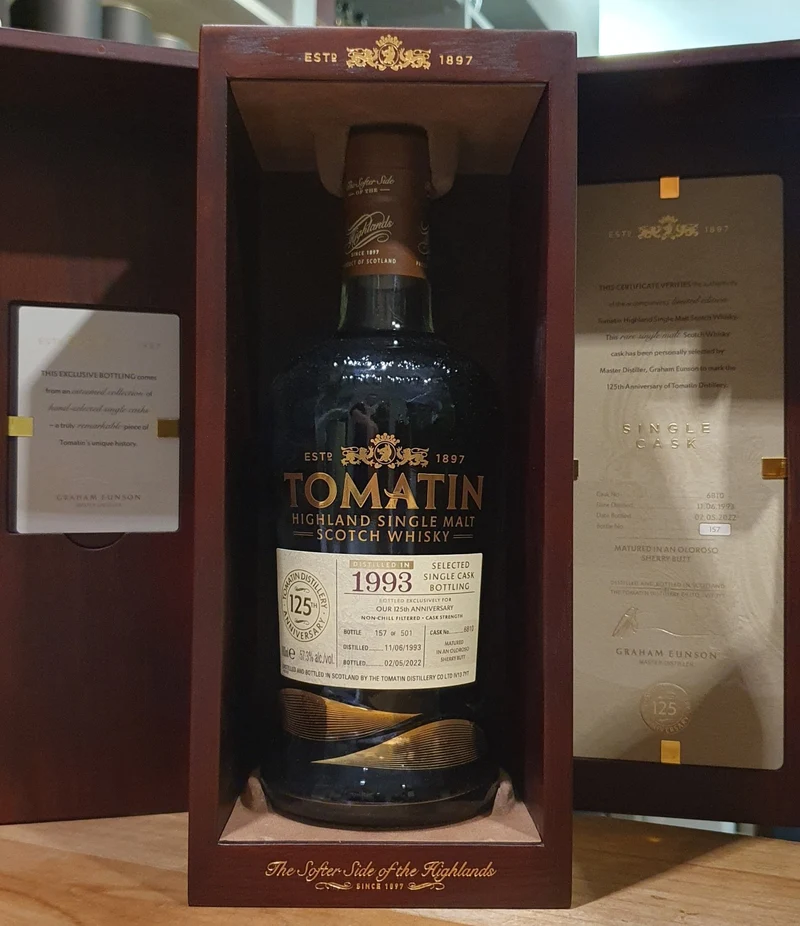 X Tomatin selected 1993 2022 Single cask Edition 0,7l 57,3 % vol. scotch whisky 125th #6810