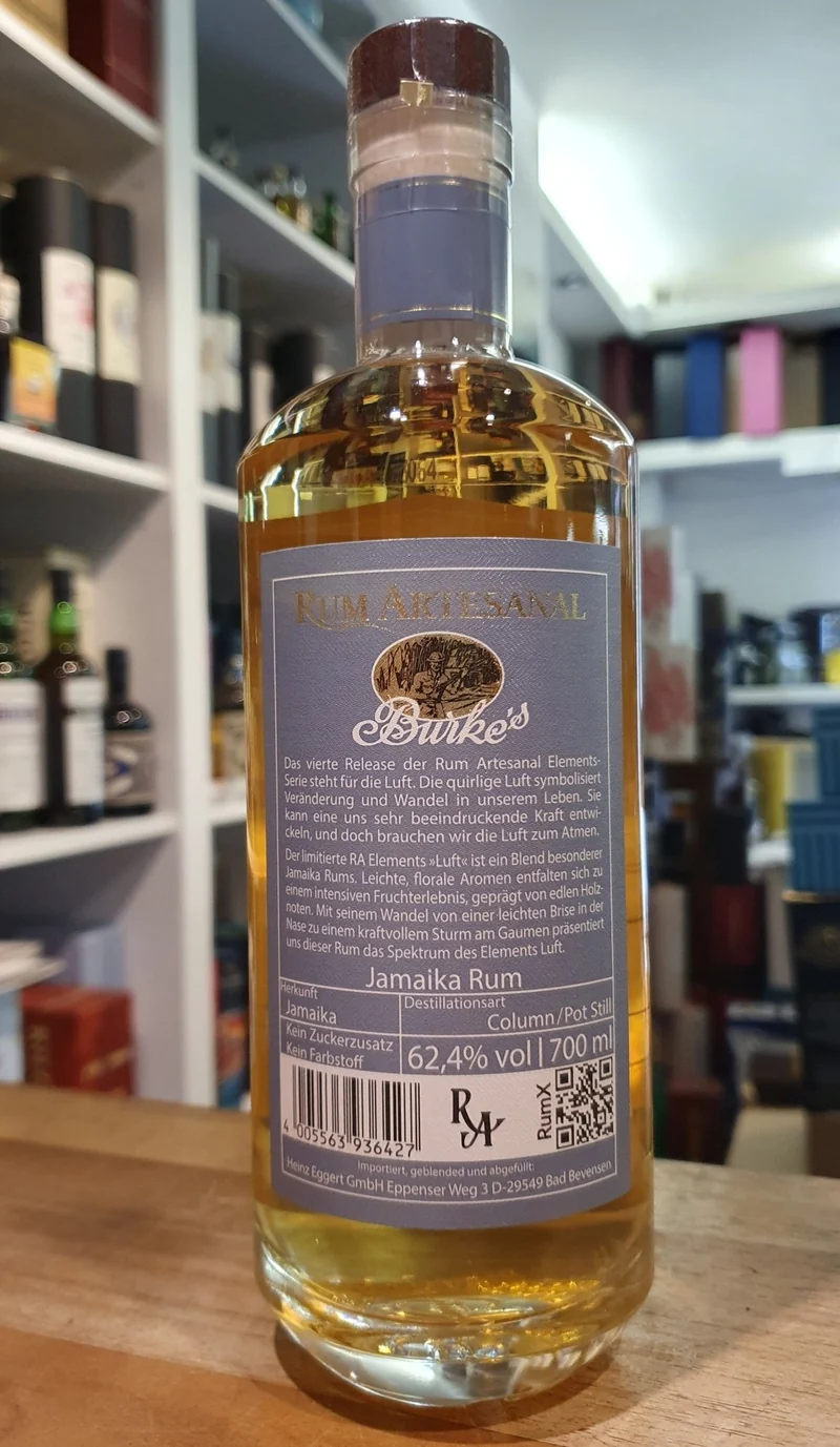 RA Artesanal Jamaica New Yarmouth WP Burkes Elements Luft limited 0,7l 62,4 % vol. Rum