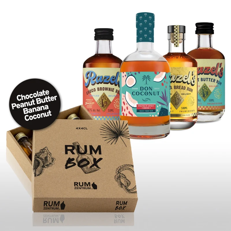 Rum TastingBox Special Coconut, Peanutbutter, Chocolate, Banana 4x40ml
