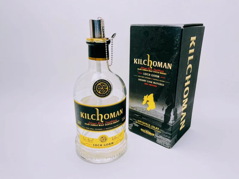 Whisky-Öllampe Kilchoman | Handgemachte Öllampe aus Kilchoma Whiskey Flaschen | Upcycling | Individuell | Geschenk | Schottland | Deko