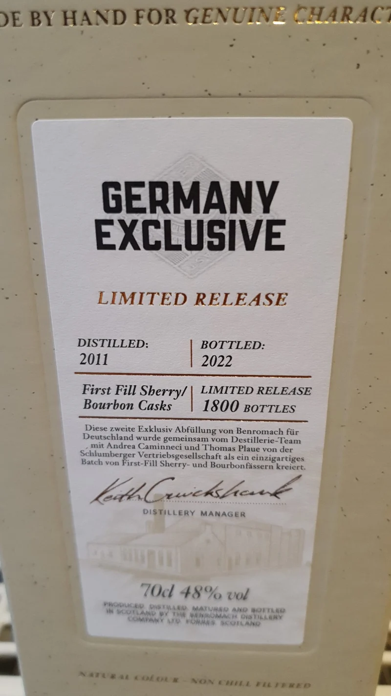 Benromach 2011 2022 Germany exclusive Batch 2 0,7l 48% vol. Whisky