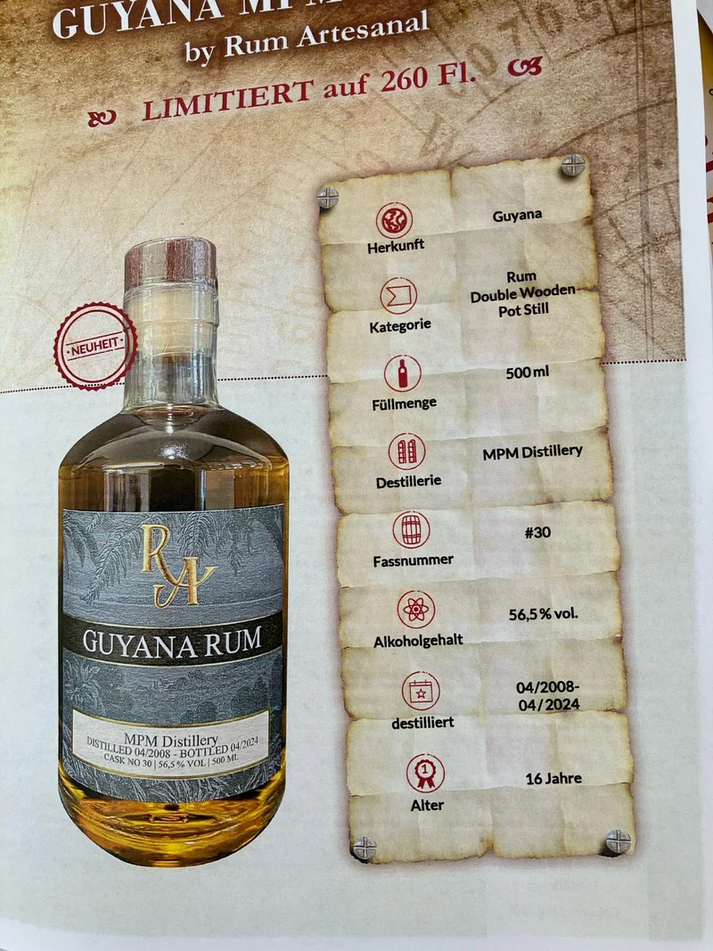 RA Guyana "MPM 2008" 2024 16y Dist. 0,5l 56,5%vol. #30 Single Cask Rum Artesanal