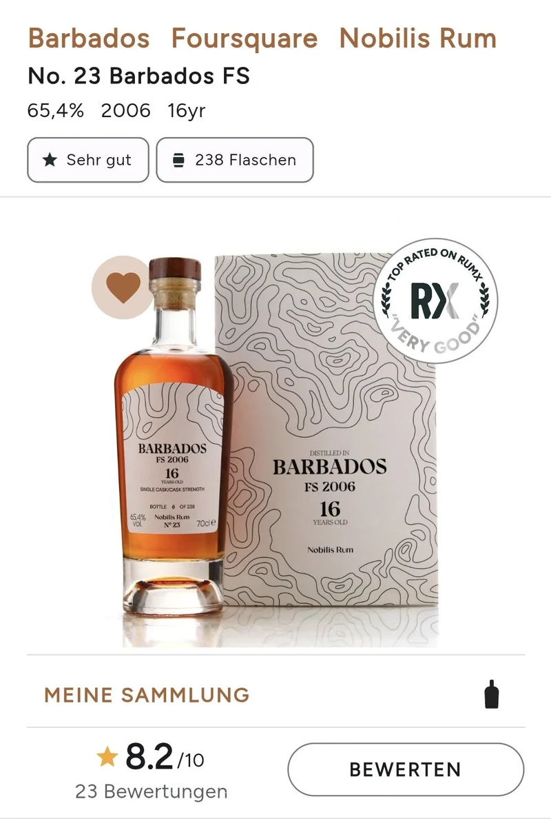 Nobilis Barbados 16 2006 Foursquare 0,7l #23 65,4% vol.single cask rum