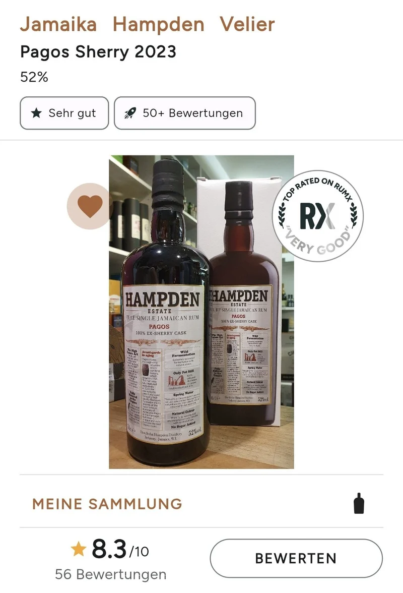 Hampden Estate Pagos 2023 Ex-Sherry Single Jamaica Rum 52%vol. 0,7l Jamaika schwarze Kapsel
