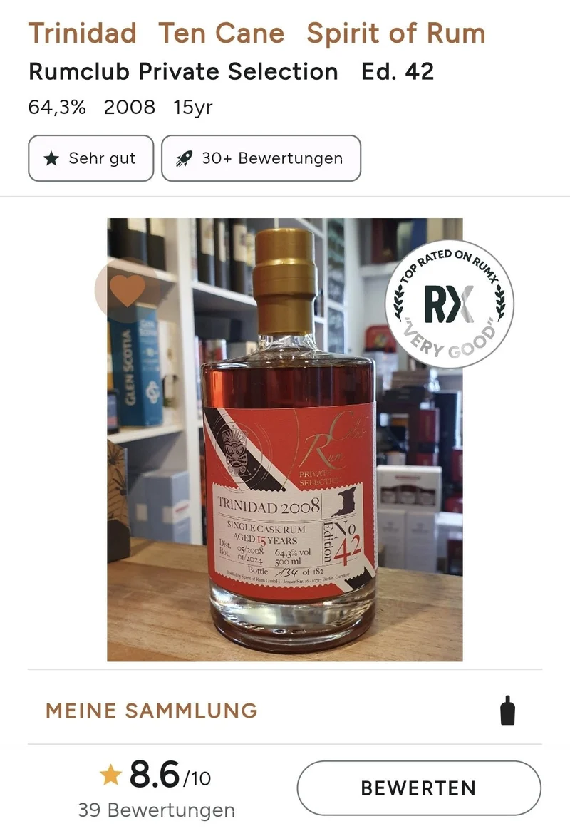 Rumclub Ed. 42 Trinidad Ten Cane 2008 64,3% vol. 0,5l Single cask Rum club