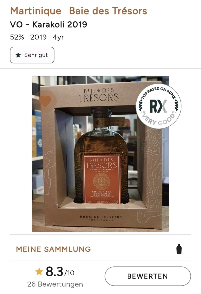 Baie des Tresors Karakoli 2019 52 % vol. 0,7l rum Martinique Rhum Agricole Vieux