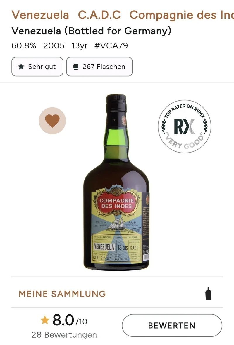 x Compagnie des Indes Venezuela 13 0,7l 60.8%vol. cdi Rum