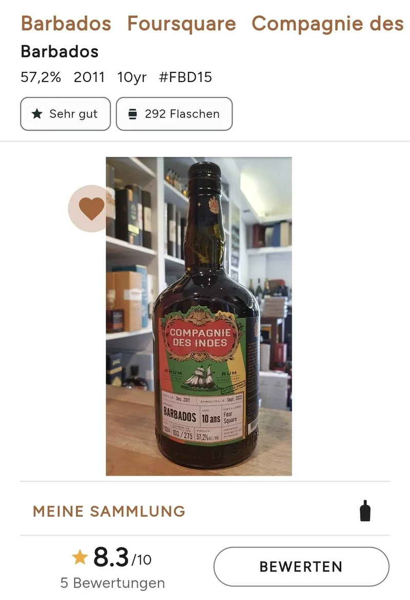 X Compagnie des Indes Foursquare 2011 2022 10y Barbados cdi Single Cask Rum 57,2% vol. 0,7l Fassabfüllung Sonderedition Fassstärke
