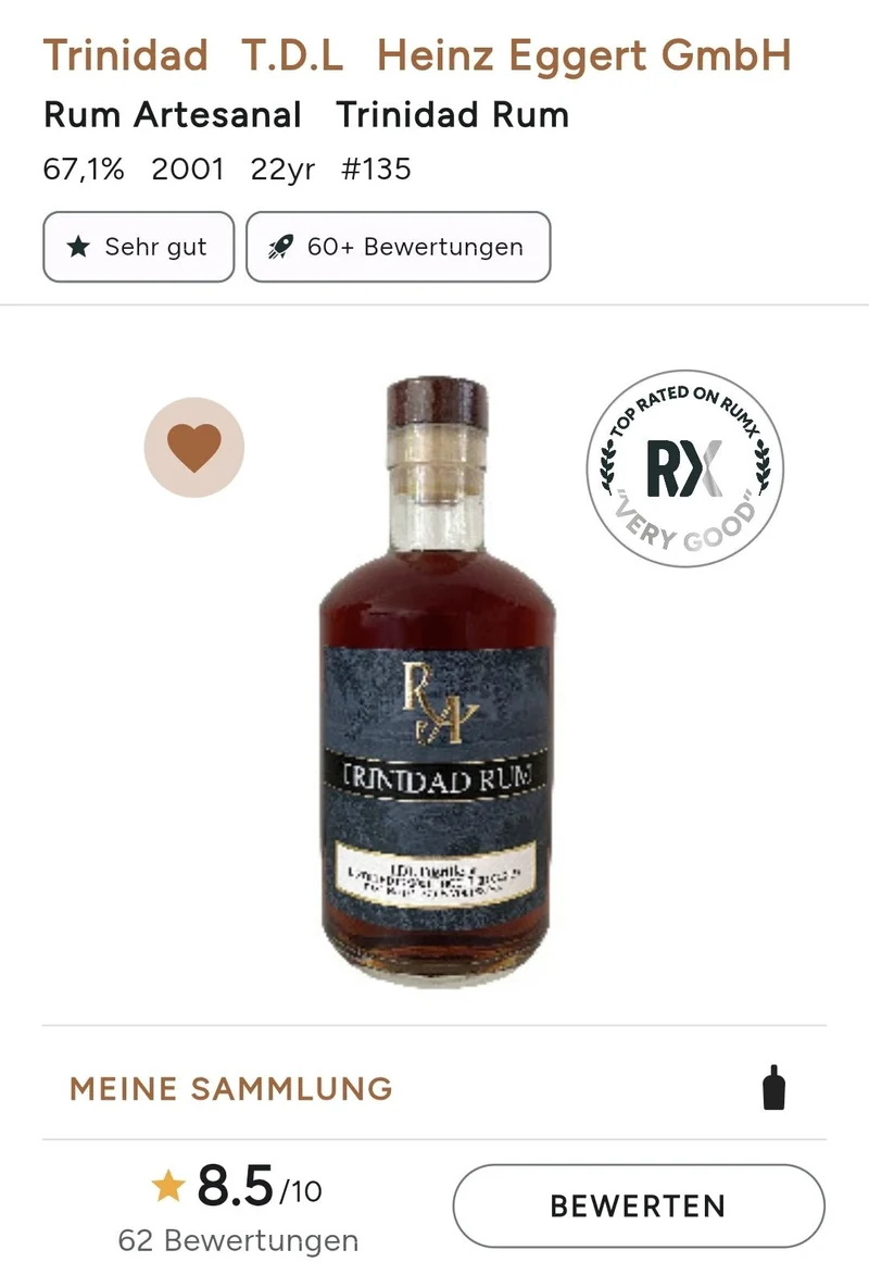 X RA Trinidad TDL 2001 2023 s #135 0,5l 67,1%vol. single cask Rum Artesanal