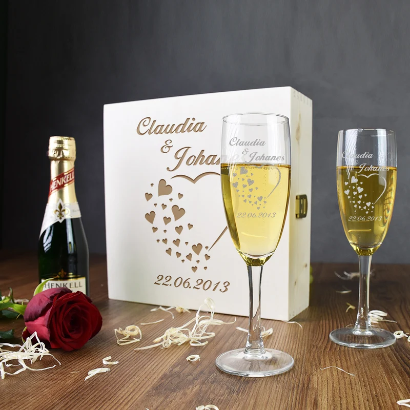 4-teiliges Sekt-Set Hochzeitsgeschenk "Herz" mit Gravur