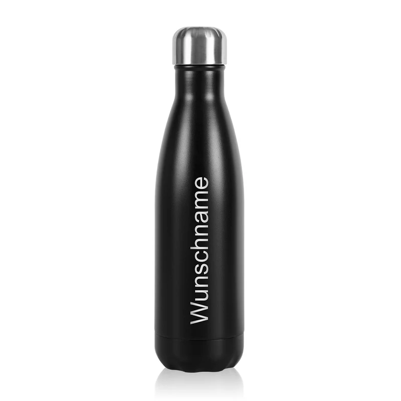 Edelstahl Trinkflasche schwarz mit Wunschgravur
