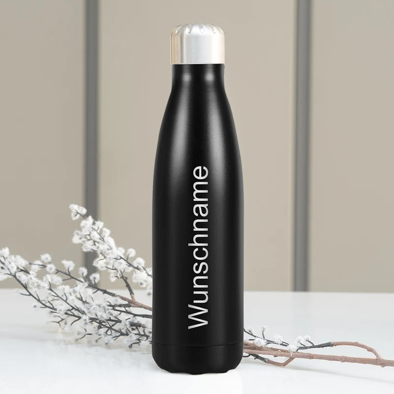 Edelstahl Trinkflasche schwarz mit Wunschgravur