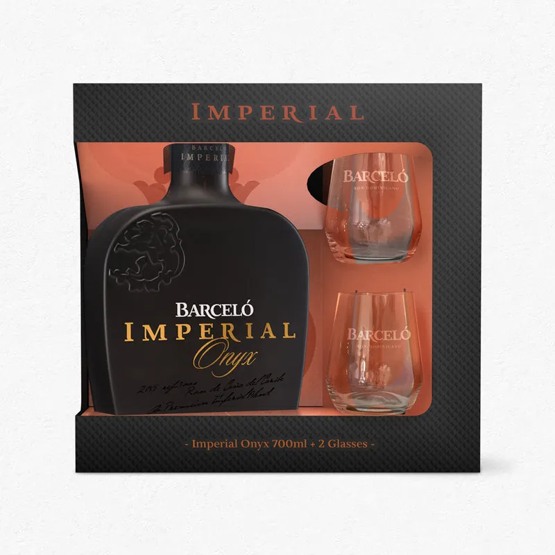 Barceló Imperial Onyx 38% 0,7L inkl. 2 Gläsern – Geschenkset