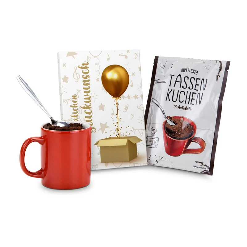 Tassenkuchen Schokolade 70 g, Herzlichen Glückwunsch – Geschenkset