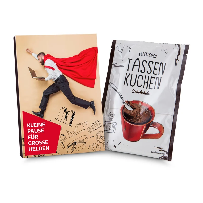 Tassenkuchen Schokolade 70 g, Pause für große Bürohelden – Geschenkset