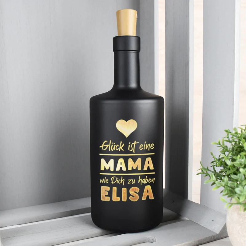 LED-Leuchtflasche in Schwarz für Mama mit Gravur