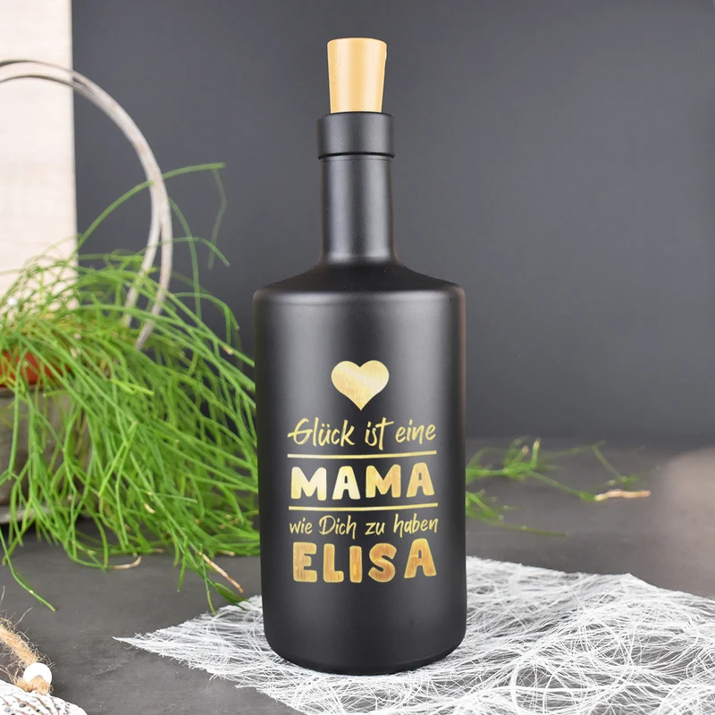 LED-Leuchtflasche in Schwarz für Mama mit Gravur