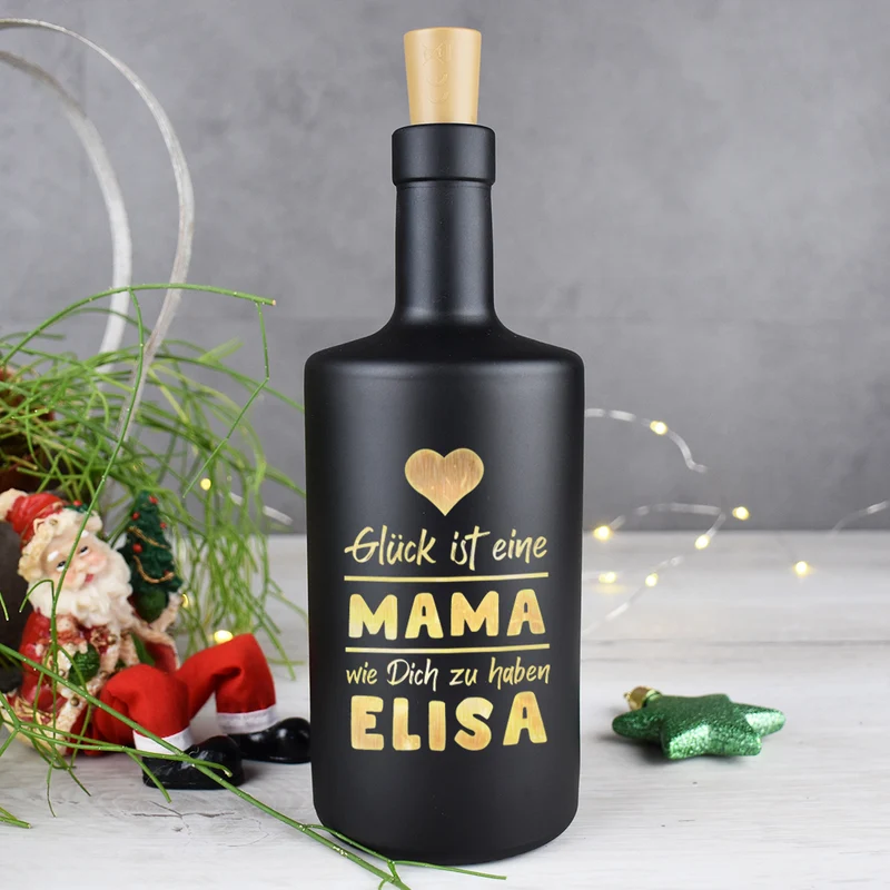 LED-Leuchtflasche in Schwarz für Mama mit Gravur