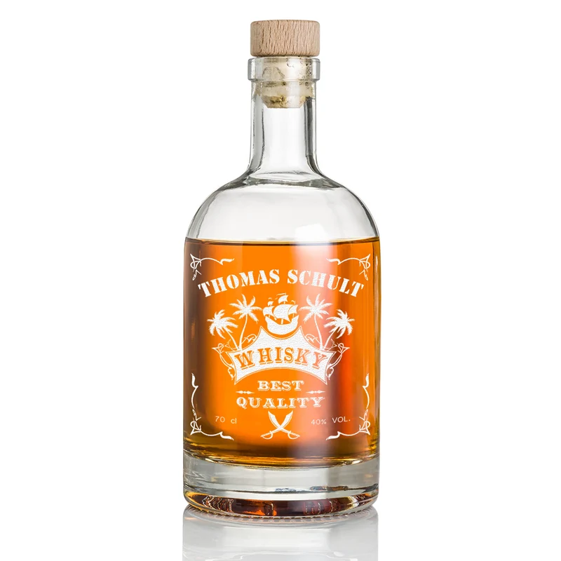Whisky Flasche 700 ml mit Gravur - Motiv Piratenschiff