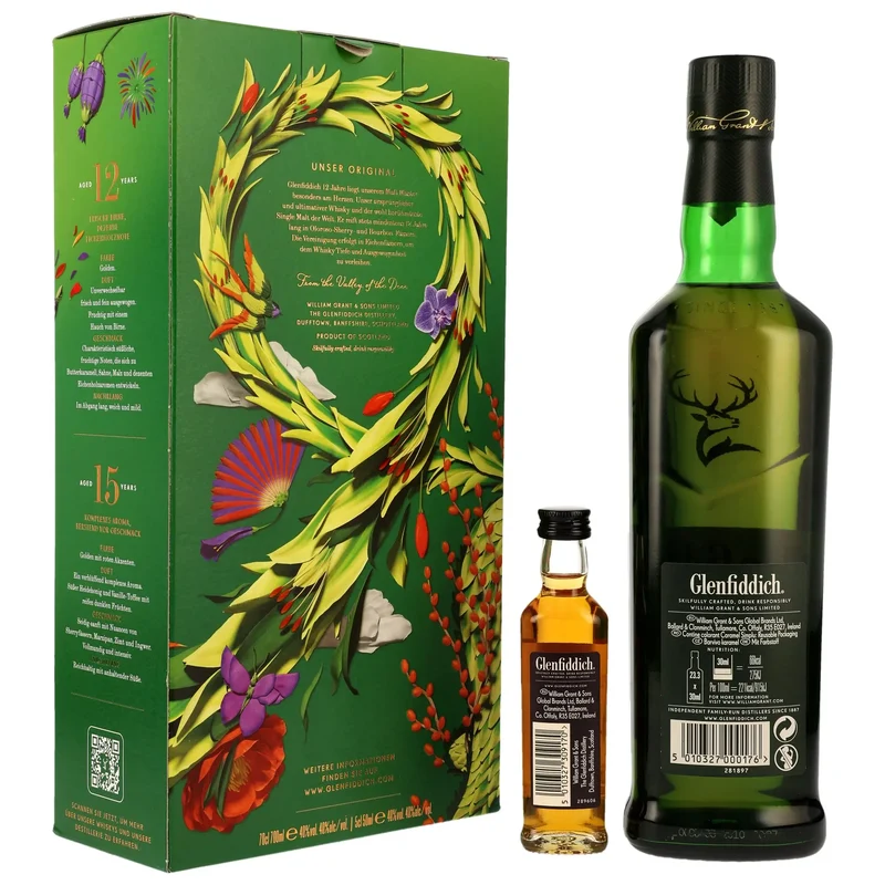 Glenfiddich 12 Jahre Geschenkset mit Glenfiddich 15 Jahre Miniatur