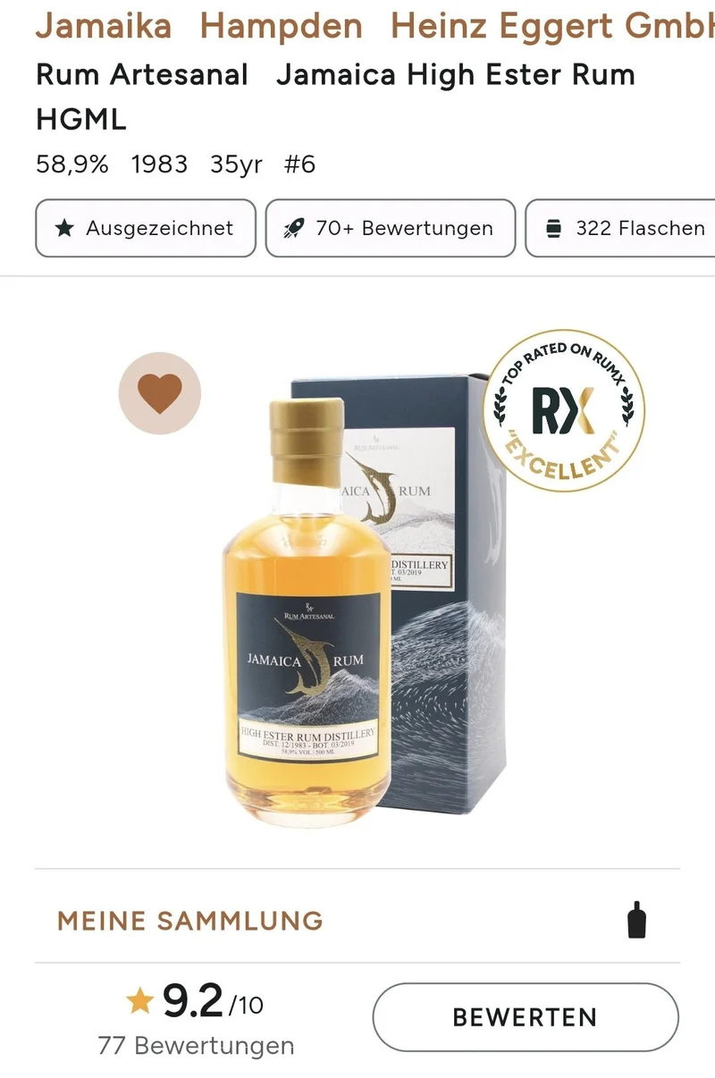 X RA Jamaica high ester Dist. 1983 35y #6 58,9% 0,5l Single cask Rum Artesanal