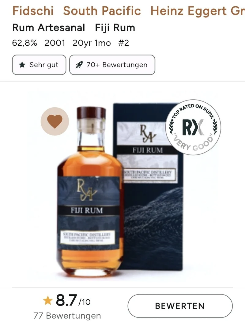X RA Fiji 2001 2021 South Pacific Dist 20y 62,8% 0,5 l single cask Single Pot Still #2 Rum Artesanal