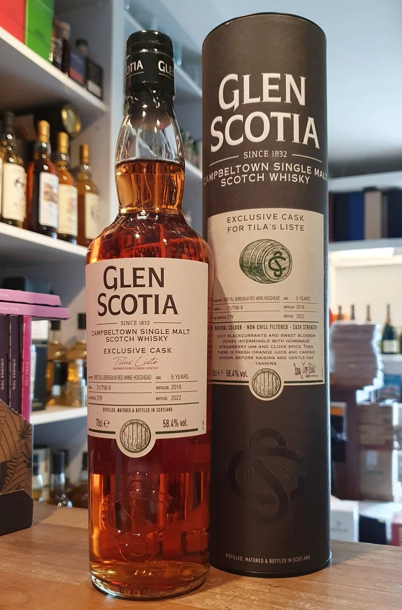 X Glen scotia 2016 Bordeaux single cask 0,7l 58,4% vol. Whisky Campbelton Bourbon #21/756-9 BSC