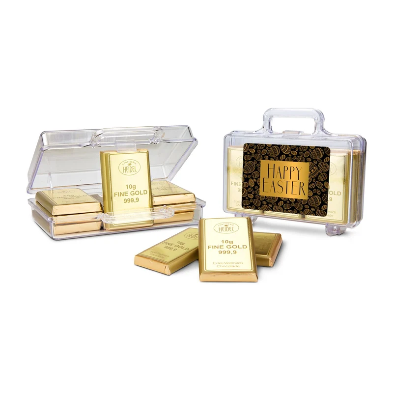 Frohe Ostern Goldkoffer mit 12 Goldbarren – Geschenkset