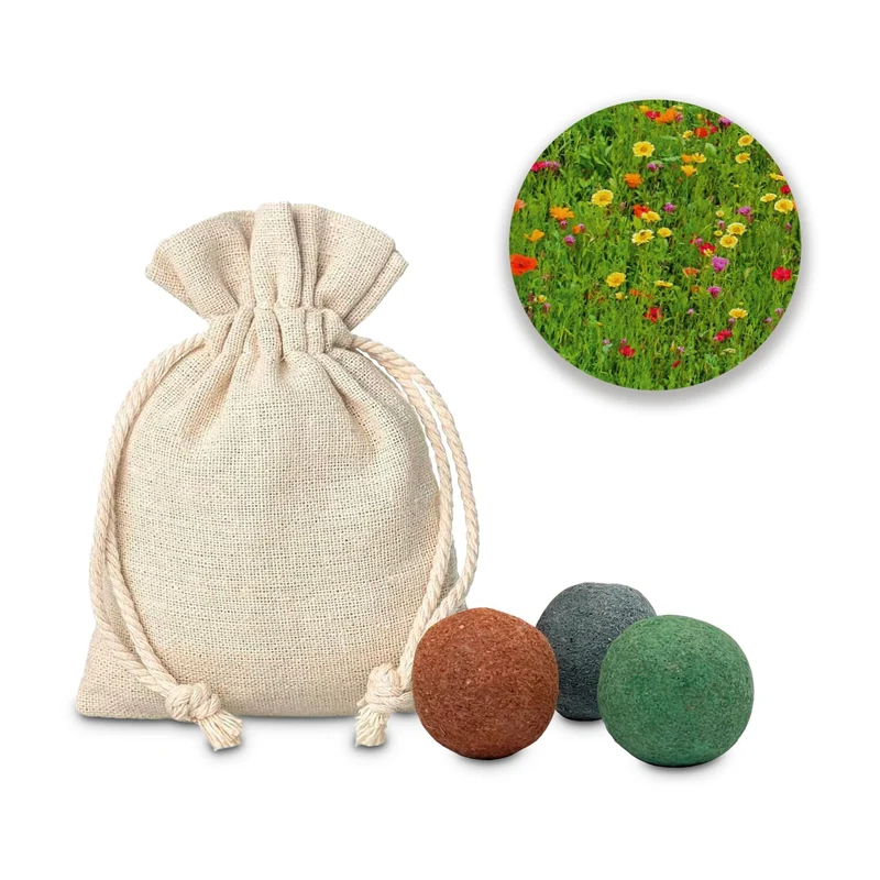 Oster-Blumenwiese, 3 Saatkugeln im Säckchen – Geschenkset