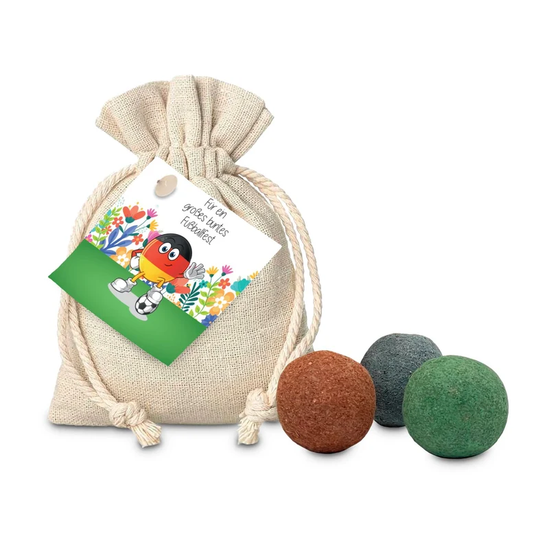 Großes, buntes Fußballfest, 3 Saatkugeln im Säckchen – Geschenkset
