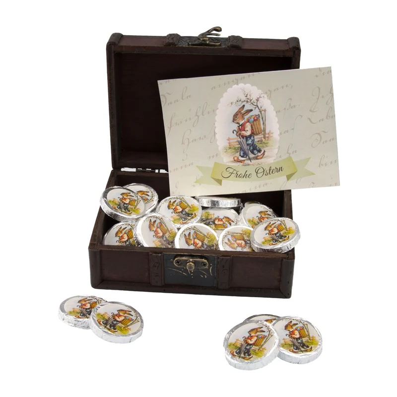 Osterschatz, Schatztruhe mit 24 Vollmilch-Dublonen – Geschenkset