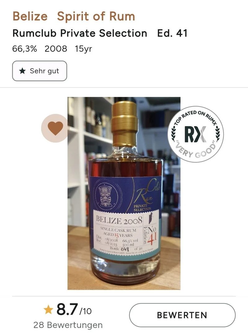 Rumclub Ed. 41 Belize 2008 66,3% vol. 0,5l Single cask Rum club