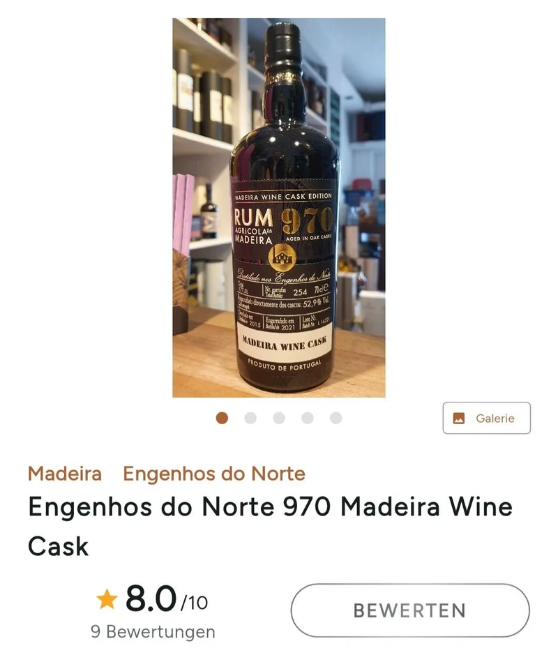 X Engenhos 970 Rum Wine cask 2015 Agricola da Madeira 2021 #254 0,7l 52,9% vol. Single Cask Edition schwarz