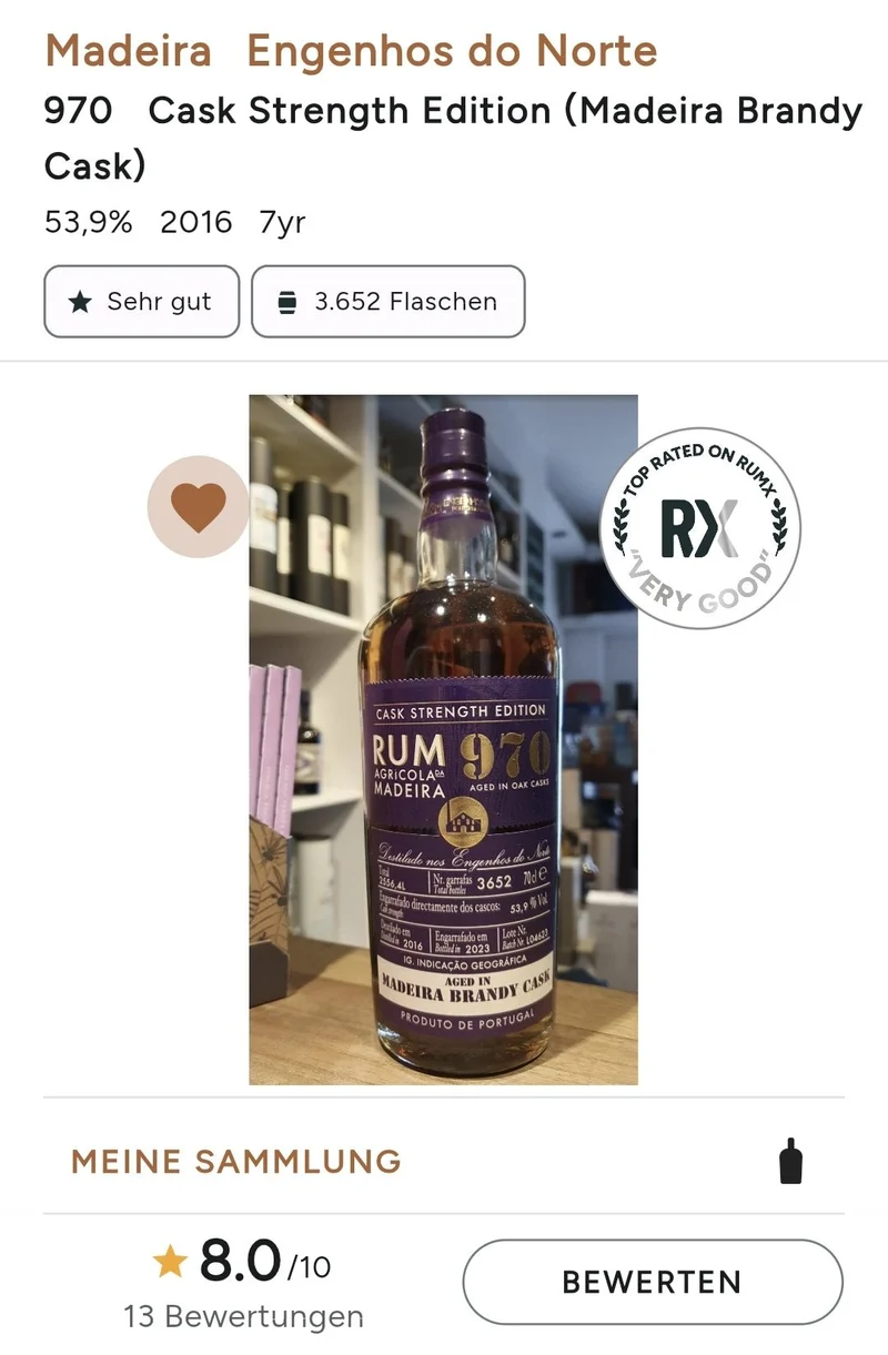 X Engenhos 970 Rum Madeira Brandy Cask 2016 2023 limitiert 0,7l 53,9% vol. Single Cask Edition