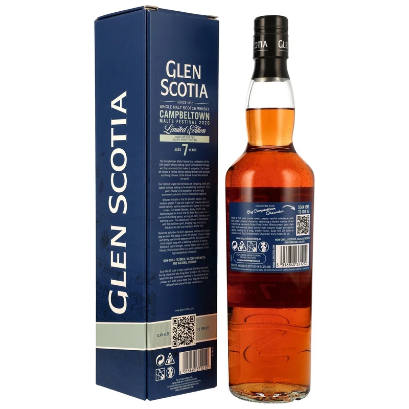 GLEN SCOTIA - 7 Jahre Medium Peated Ruby Port Finish Campbeltown Malts Festival 2026 - 53,9% Vol.