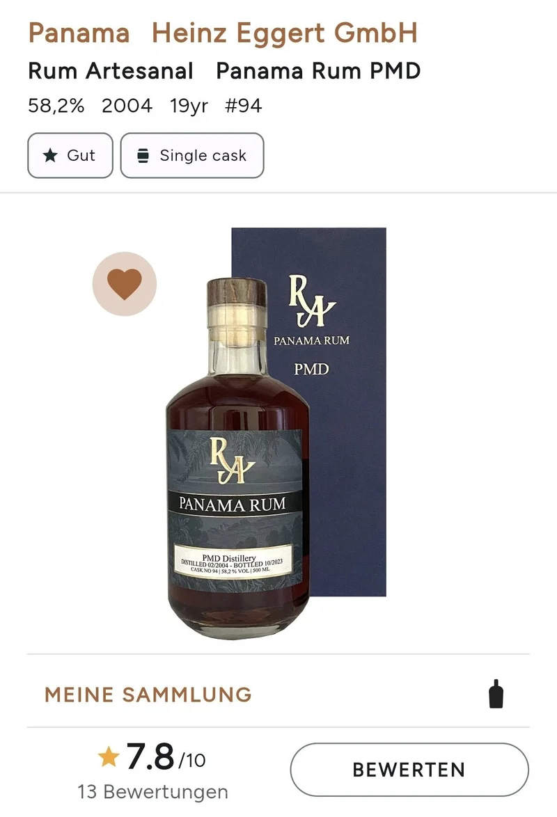 RA Panama 2004 2023 W PMD dist. 0,5l 58,2% vol. single cask Rum Artesanal #94