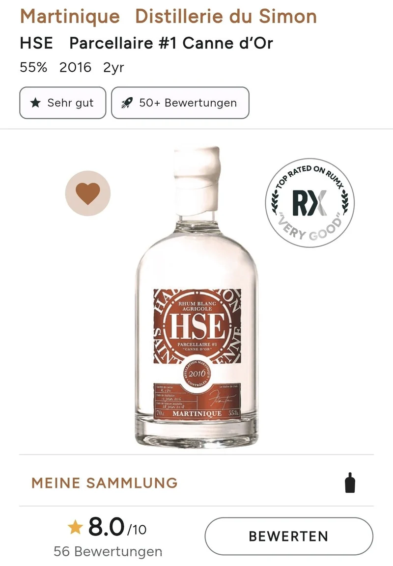 X HSE 2016 Canne D'or Parcellaire #1 weiss Agricole Rum 55% vol. 0,7l Rhum blanc